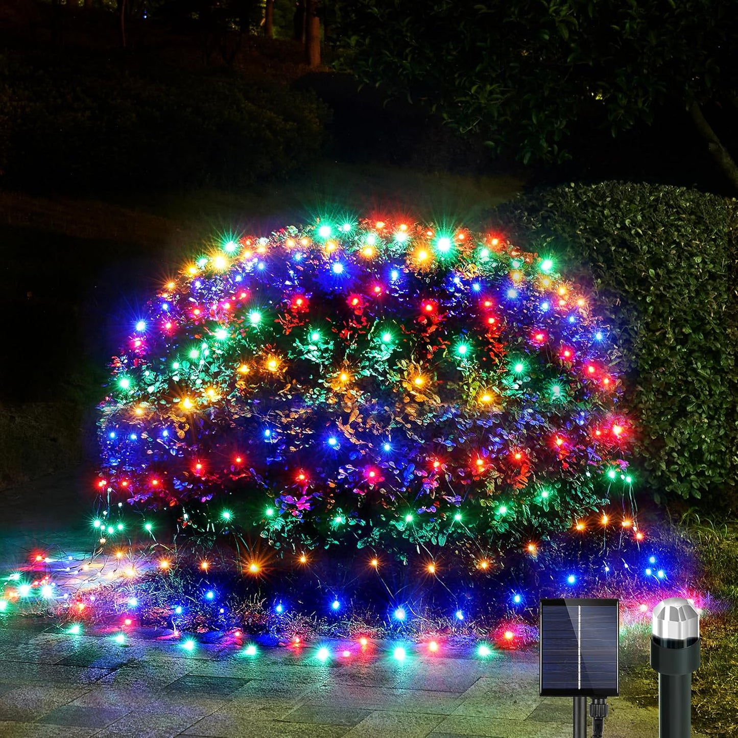 WBao Solar Christmas Lights Outdoor 200LED F8 Big Bulbs, 8.4ft x 5.2ft Christmas Net Lights with Remote Control, 8 Modes, Timer, Waterproof for Lawn, Bushes Outdoor Christmas Decorations, Multicolor