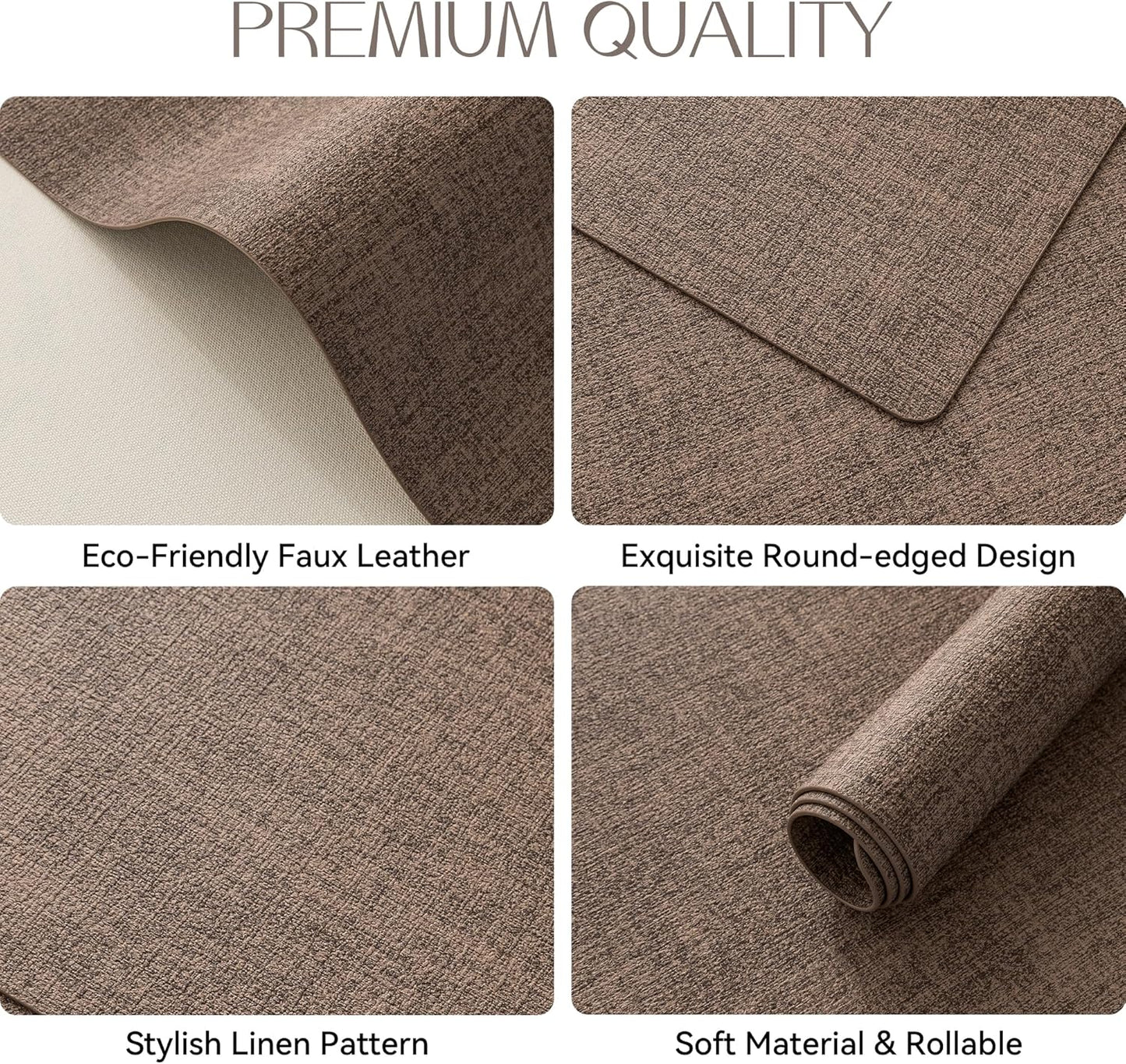 Romanstile Vinyl Placemats Set of 12-12 X 18 Inch - Heat Resistant Place Mats 100% Waterproof Oilproof Wipeable Reversible Faux Leather Table Mats for Kitchen/Dining/Party/Outdoor, Brown