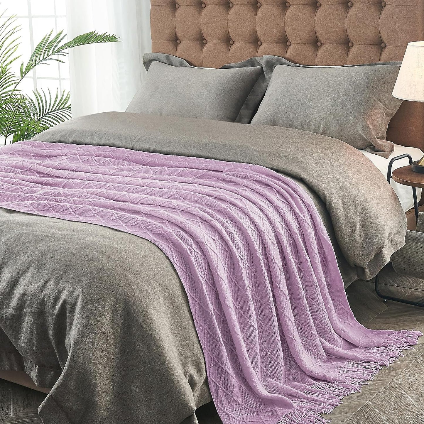 inhand Knitted Throw Blanket for Couch and Bed, Soft Living Room Home Decor Knitted Blanket with Tassel, Outdoor Lightweight Breathable Summer Blanket, Farmhouse Warm Woven Decorative, 50"x60"