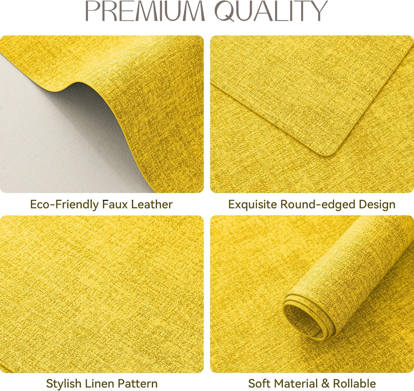 Romanstile Vinyl Placemats Set of 12-12 X 18 Inch - Heat Resistant Place Mats 100% Waterproof Oilproof Wipeable Reversible Faux Leather Table Mats for Kitchen/Dining/Party/Outdoor, Yellow
