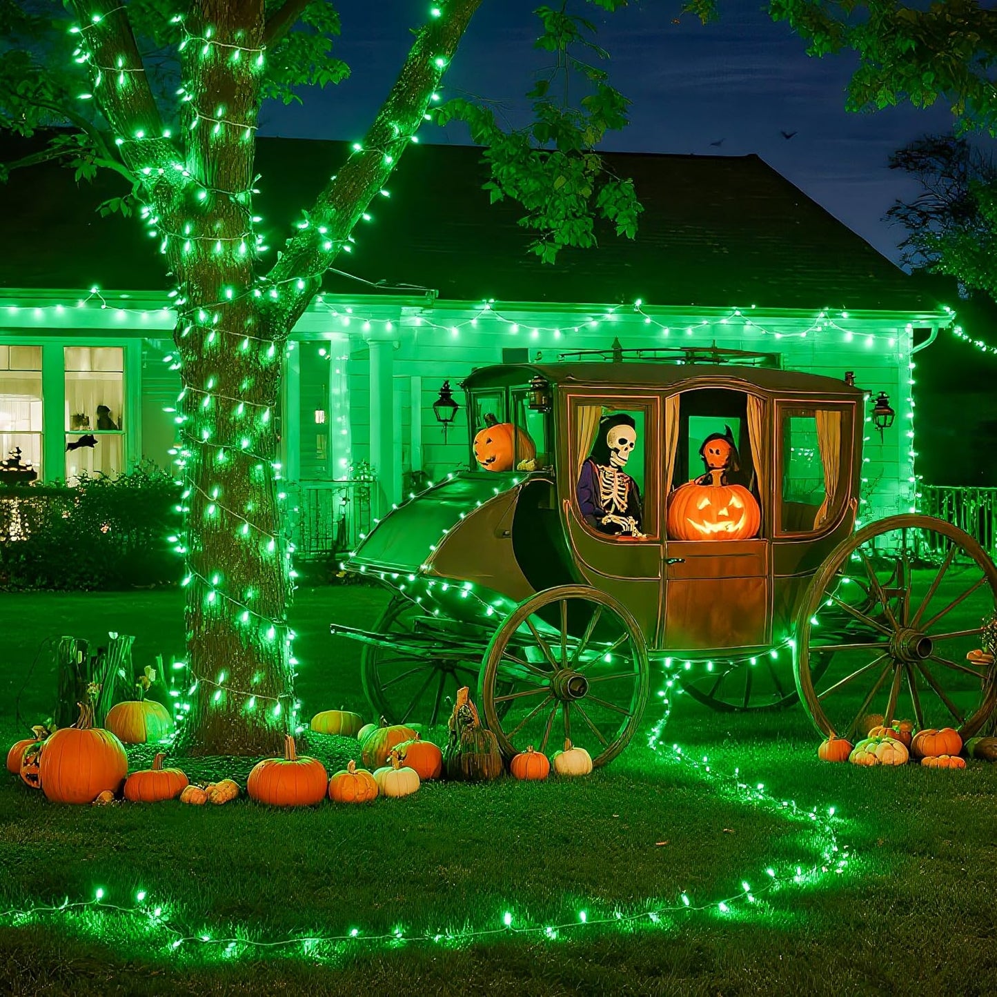 JMEXSUSS 100 LED Green Lights for Halloween Decorations, 33ft Halloween Lights Battery Operated with Remote, Green String Light Indoor Outdoor for Tree House Yard Xmas Decor