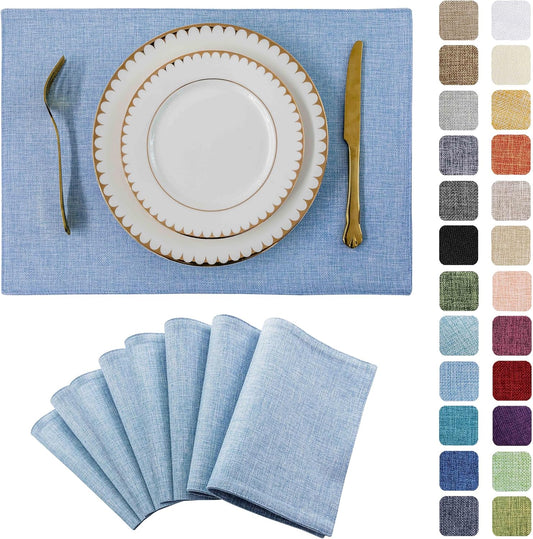 Home Brilliant Blue Placemats Set of 8 Heat Resistant Farmhouse Boho Placemats Burlap Cloth Place Mat Dining Table Place Mats Kitchen Table Mats, Blue