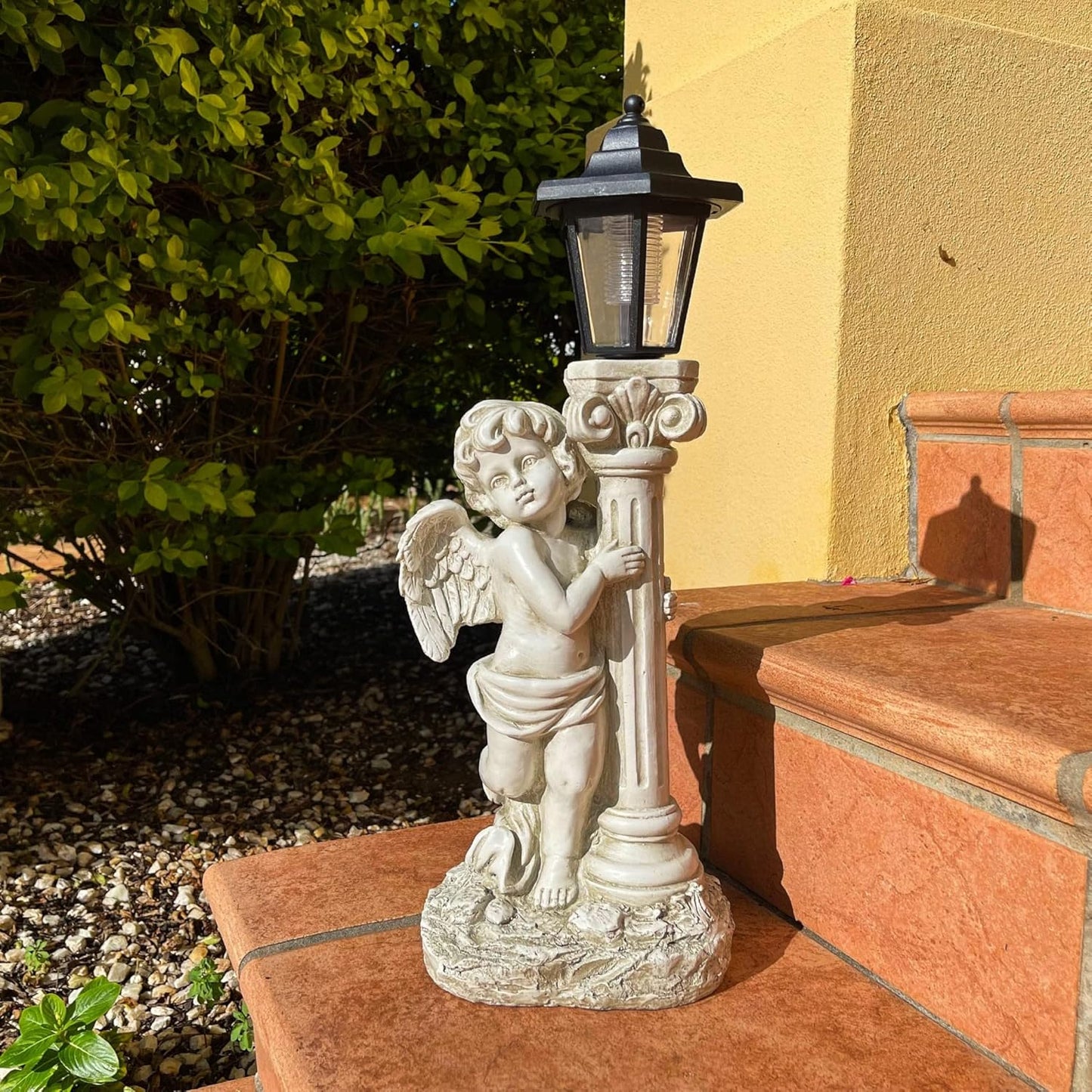 Angel Statue with Solar Lights (Left) 19.7 Inch, Outdoor Solar Angel Garden Statue with Roma Pillar for Garden Lawn Deocr, Christian Religious Gift