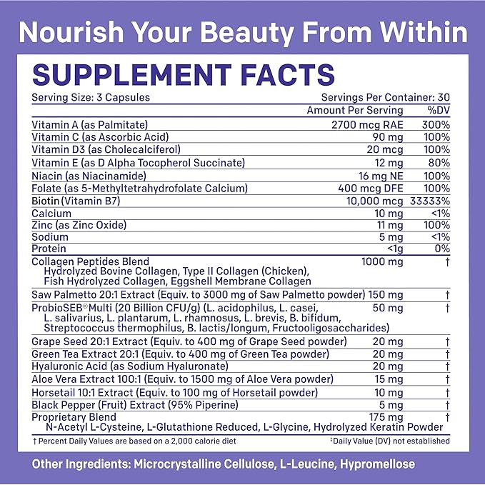 27-in-1 Hair Skin and Nails Vitamins (6180mg) w/Biotin 10000mcg - 90ct