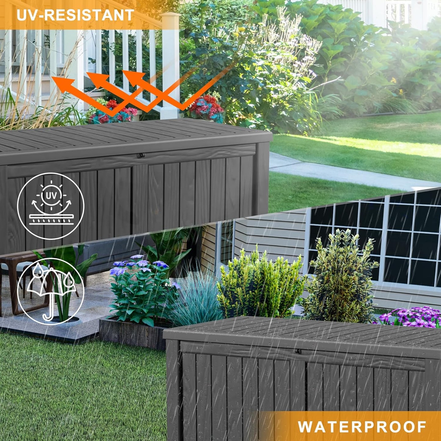 120 Gallon Outdoor Storage Box – Waterproof Deck Box for Patio & Garden,Black