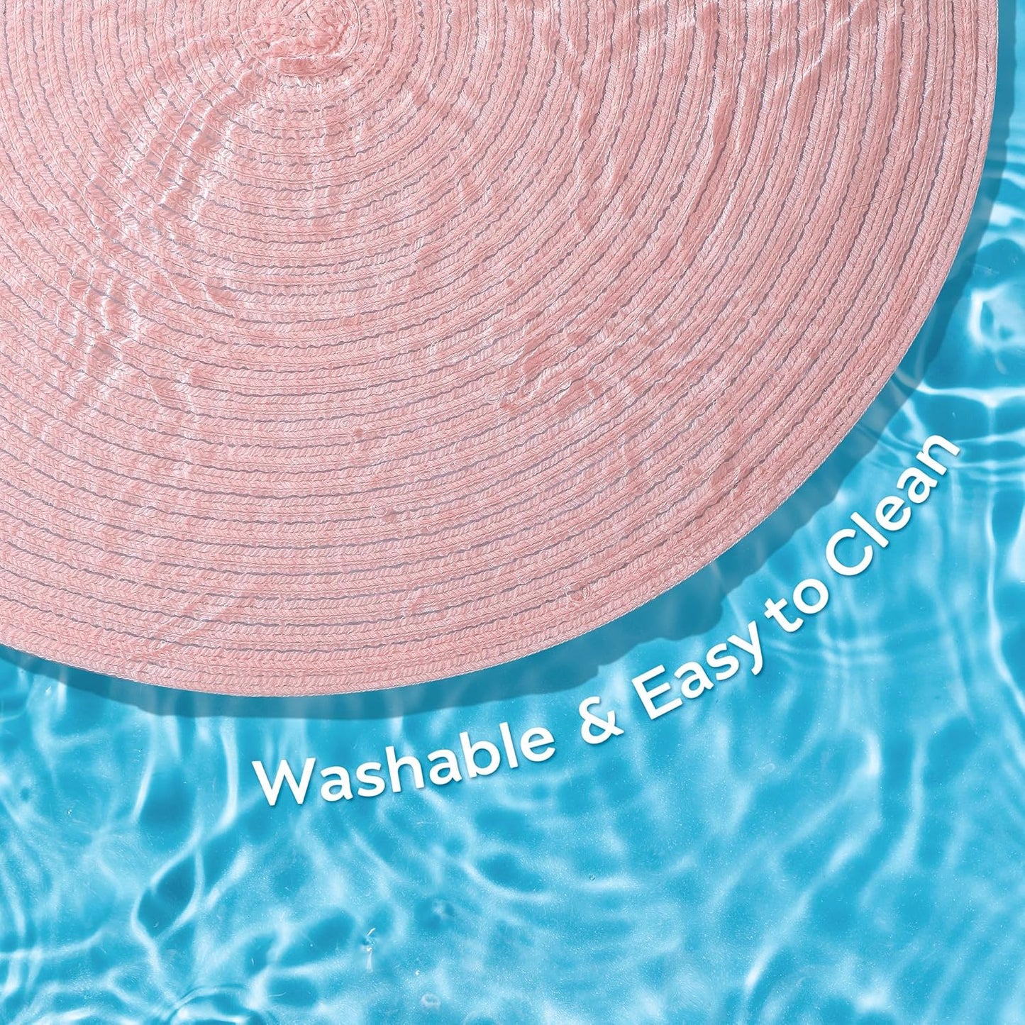 Leetaltree Round Placemats Heat and Slip Resistant Cotton Table Mats, Washable Bohemian Placemats for Dining Tables (Pink, Set of 4)