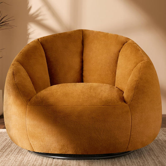 Giant Bean Bag Swivel Chair for Adults - Comfy Plush Round Shell Soft Accent Chair, Oversized Cozy Floor Sofa for Living Room, Bedroom & Game Rooms, Orange