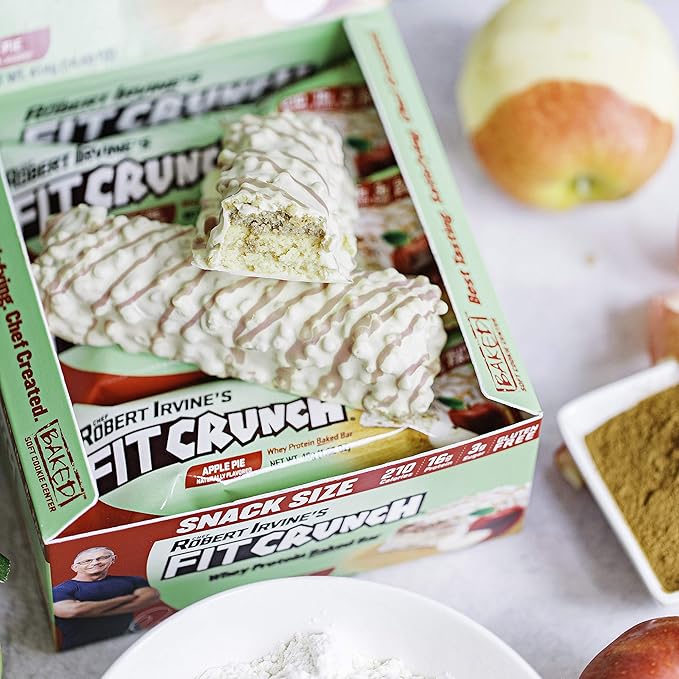 FITCRUNCH Snack Size Protein Bars, 6-Layer Baked Bar, 3g of Sugar, Gluten Free & Soft Cake Core (9 Bars, Apple Pie)
