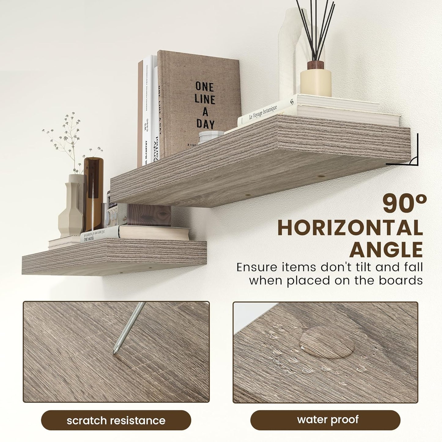 Deep Floating Shelves for Wall, 36W x 12D Rustic Large Floating Shelves Set of 2, 12'' Deep Grey Wood Floating Shelves for Living Room Bathroom Laundry Room Bedroom Kitchen Home Office - Grey