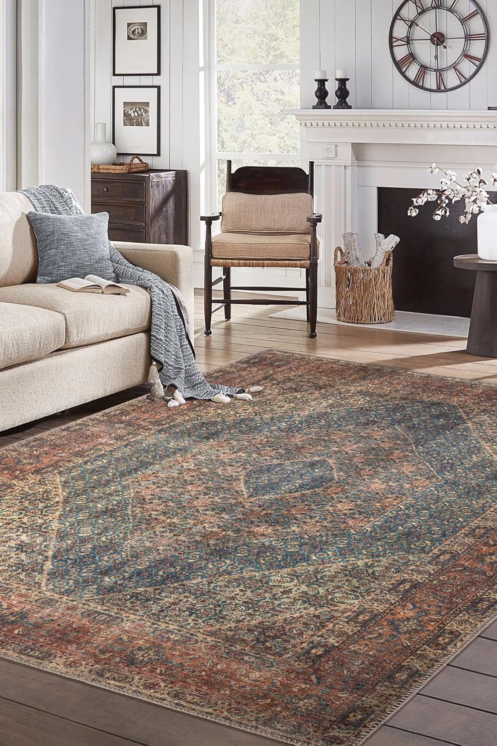 Keen Home Design 6x9 Rug - Machine Washable Area Rug with Non-Slip Backing, Ideal for Living Room, Dining Room, Bedroom - Vintage, Easy Clean, Durable, Low Pile Rug - (6' x 9')