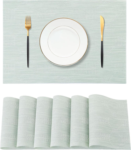 Leetaltree Mint Cream Placemats Set of 6 - Heat Resistant Non-Slip Place mats for Dining Table, Washable Durable PVC Vinyl Woven Table Mats（Mint Cream, 6）