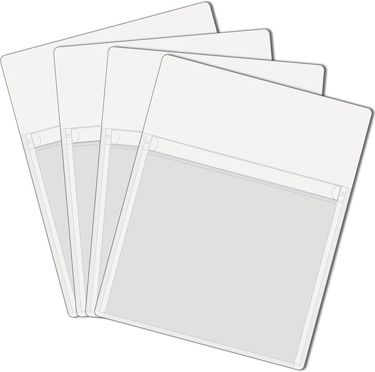 Magnetic Pocket 4 Pack – Self-Adhesive Magnetic Storage Pouch for Documents, Notes & Tools, Strong Magnet Backing for Fridge, Whiteboards, and Metal Surfaces (White 4Pcs)