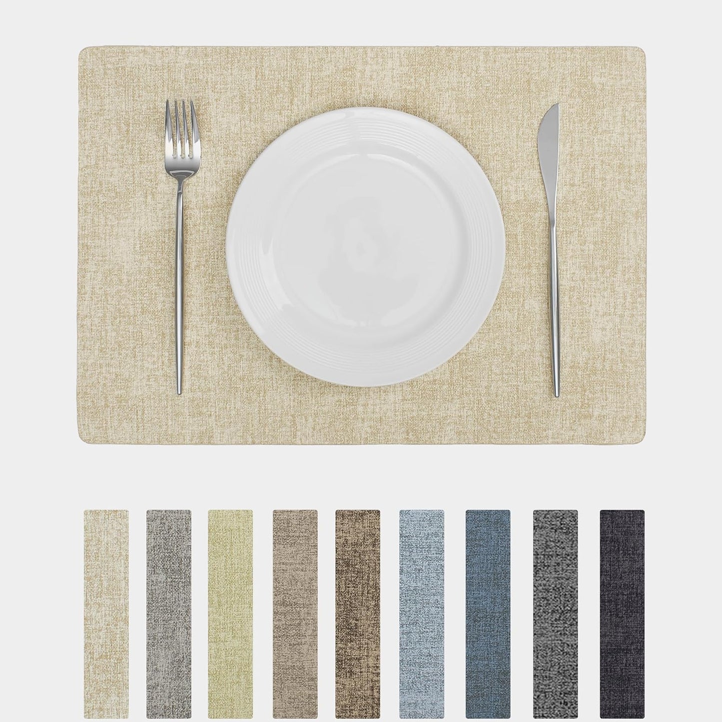 Chrysameld Vinyl Placemats Set of 8 - Faux Leather 100% Waterproof Oil-Proof Wipeable PU Place Mats, Heat Resistant Anti Slip Reversible Table Mats for Indoor & Outdoor Use,(17×12Inch, Beige)