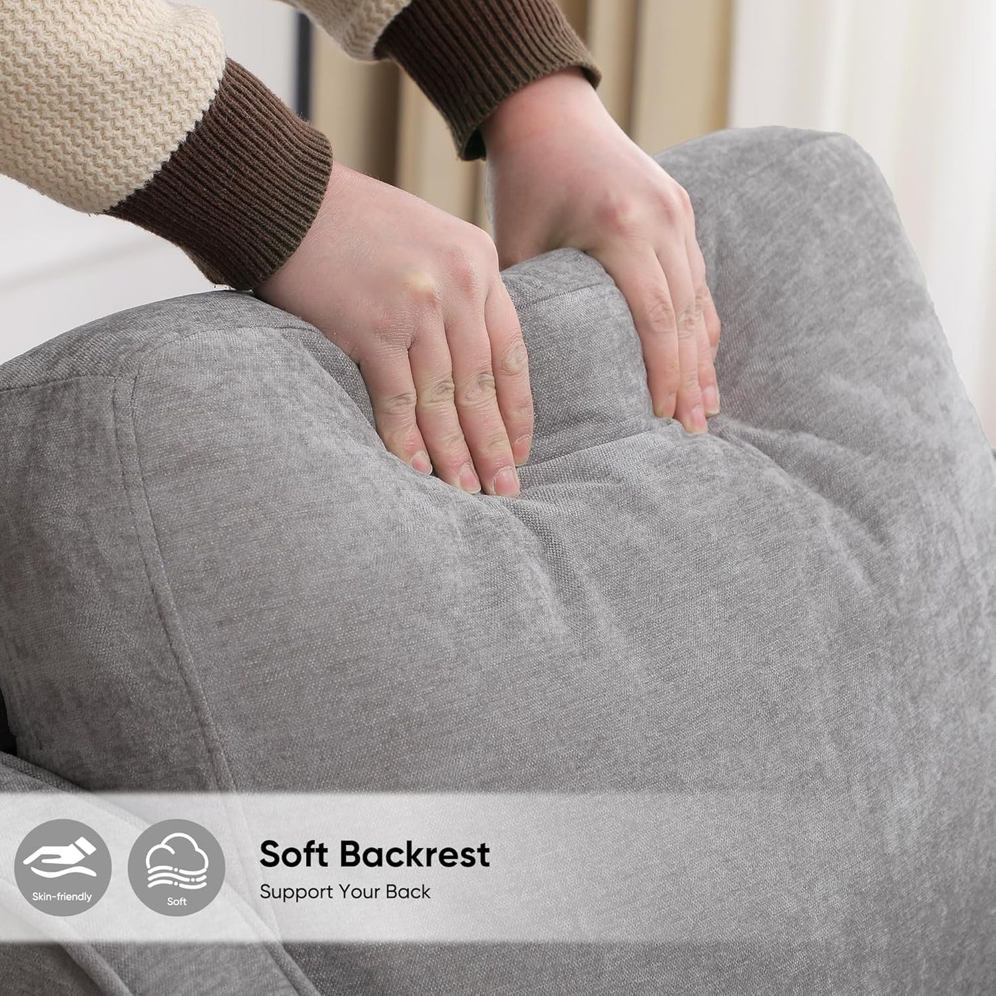 Accent Chairs Set of 2, Upholstered Living Room Chairs with Side Pockets, Mid Century Modern Reading Chair for Bedroom, Comfy Armchair Single Sofa Side Chair for Office, Small Room, Light Grey