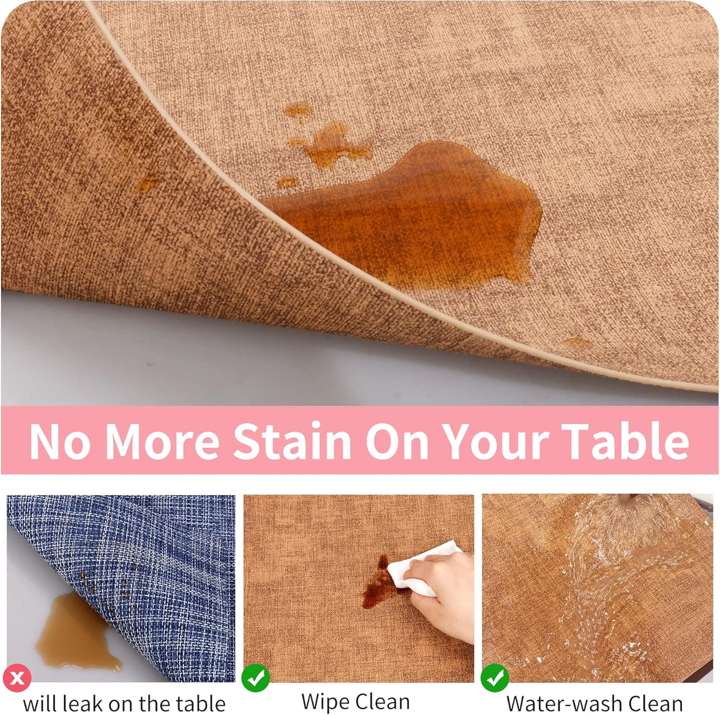 Maxpearl Faux Leather Placemats Set of 4 - Waterproof - Wipe Clean - Heat Resistant - Anti Slip Dining Table Place Mats, Suitable for Indoor & Outdoor Use, 17’’×12’’, Brown