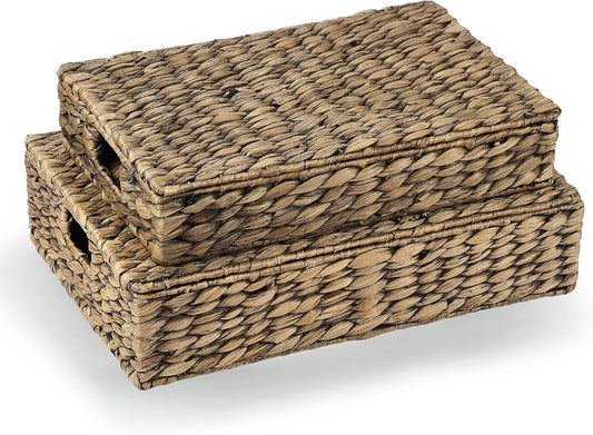 Set of 2 Decorative Storage Boxes With Lids for Home Decor, Shelves