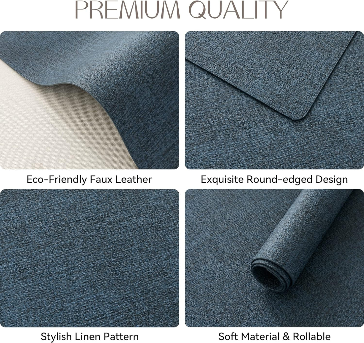 Romanstile Vinyl Placemats Set of 4-12 X 18 Inch - Heat Resistant Place Mats 100% Waterproof Oilproof Wipeable Reversible Faux Leather Table Mats for Kitchen/Dining/Party/Outdoor, Navy Blue