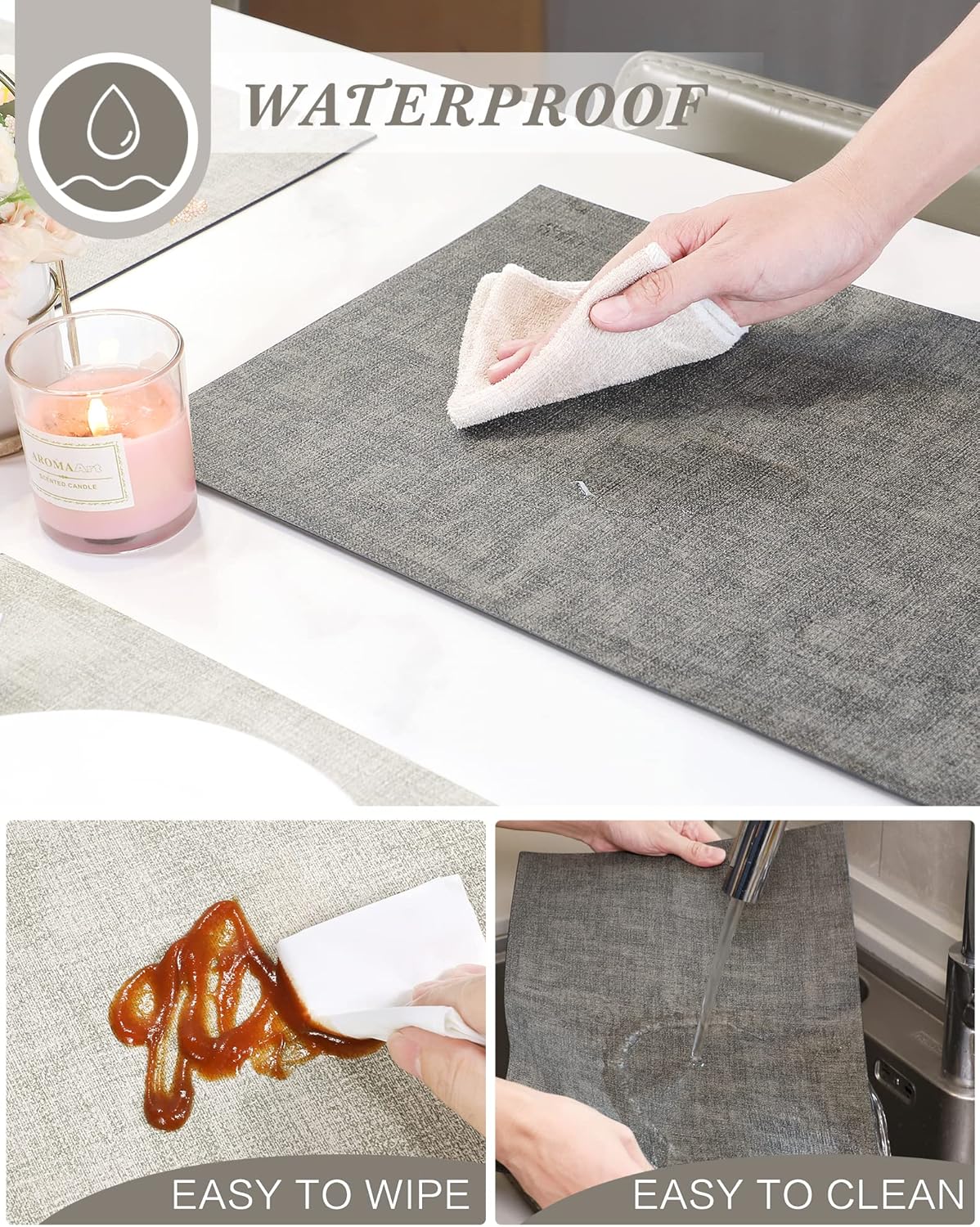 SUEH DESIGN Leather Placemats Set of 6 Reversible Table Mats Heat Resistant Waterproof No-Slip Place Mats for Dining Table Kitchen Parties