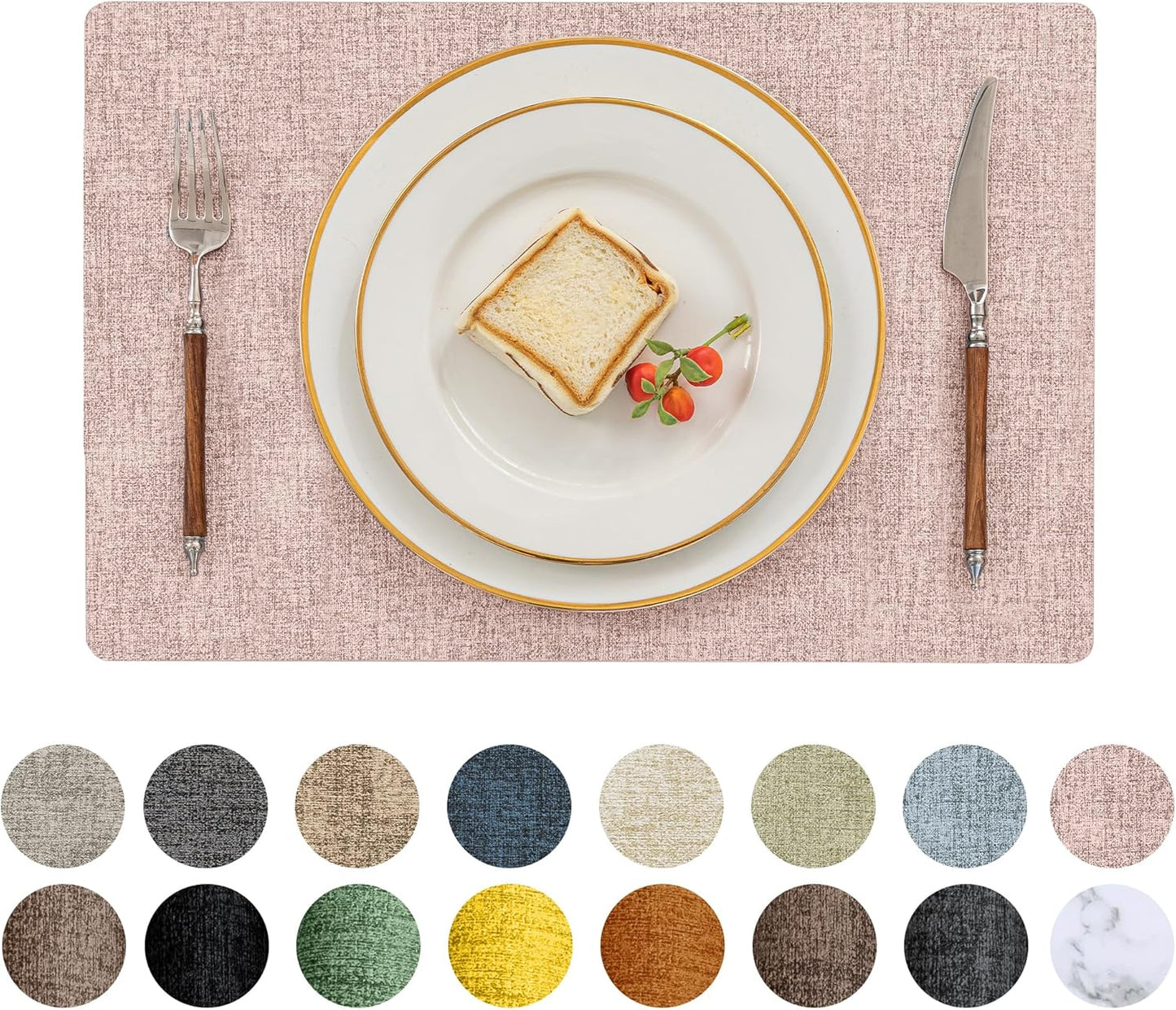 Romanstile Vinyl Placemats Set of 12-12 X 18 Inch - Heat Resistant Place Mats 100% Waterproof Oilproof Wipeable Reversible Faux Leather Table Mats for Kitchen/Dining/Party/Outdoor, Pink