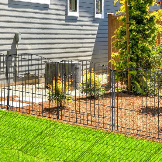 INJOPEXI Decorative Garden Fence 6 Panels 11.8ft (L)×24in (H) with 5 Panels 1 Gate Rustproof Wire No Dig Animal Barrier Fencing for Outdoor Backyard Black