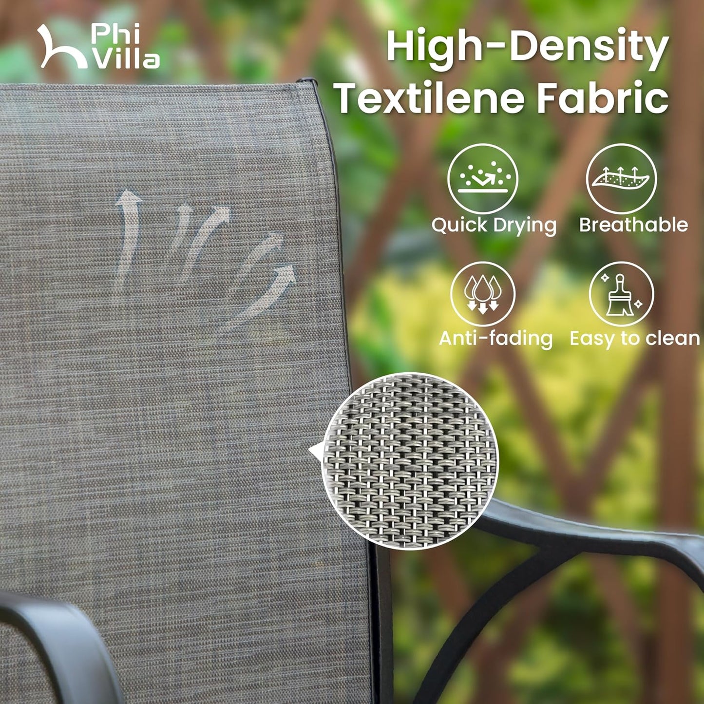 PHI VILLA Outdoor Swivel Bar Stools Set for 4, Metal Patio Bar Table and Chairs Set with Grey Textilene Fabric for Outside