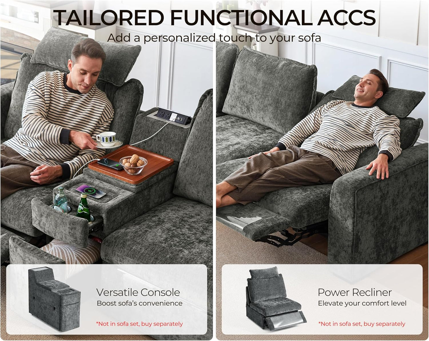 Oversized Modular Sofa Comfy Cloud Couch with Storage, Extra Deep Plush Sectional Sofa Set for Living Room, Covers Washable, Chenille, Olar (Grey, 6-Seater with 2 Corners, u-Shaped)