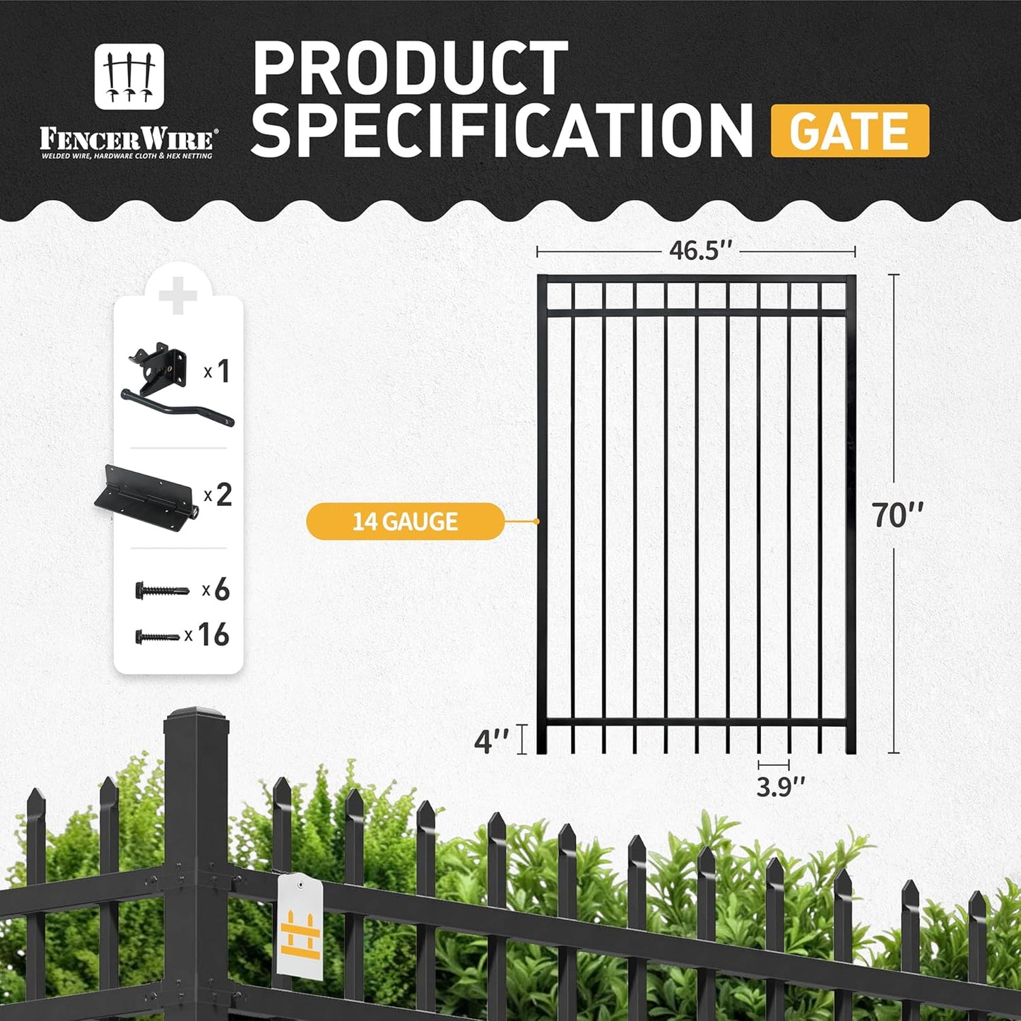 Fencer Wire Heavy Duty Flat Top Fence Gate, 6FT Height x 4FT Width Outdoor Fence Gate, Outdoor Anti-Rust Metal Steel Gate for Fencing Barrier, Decorative Garden Gate for Residential, Yard, Pool, Patio