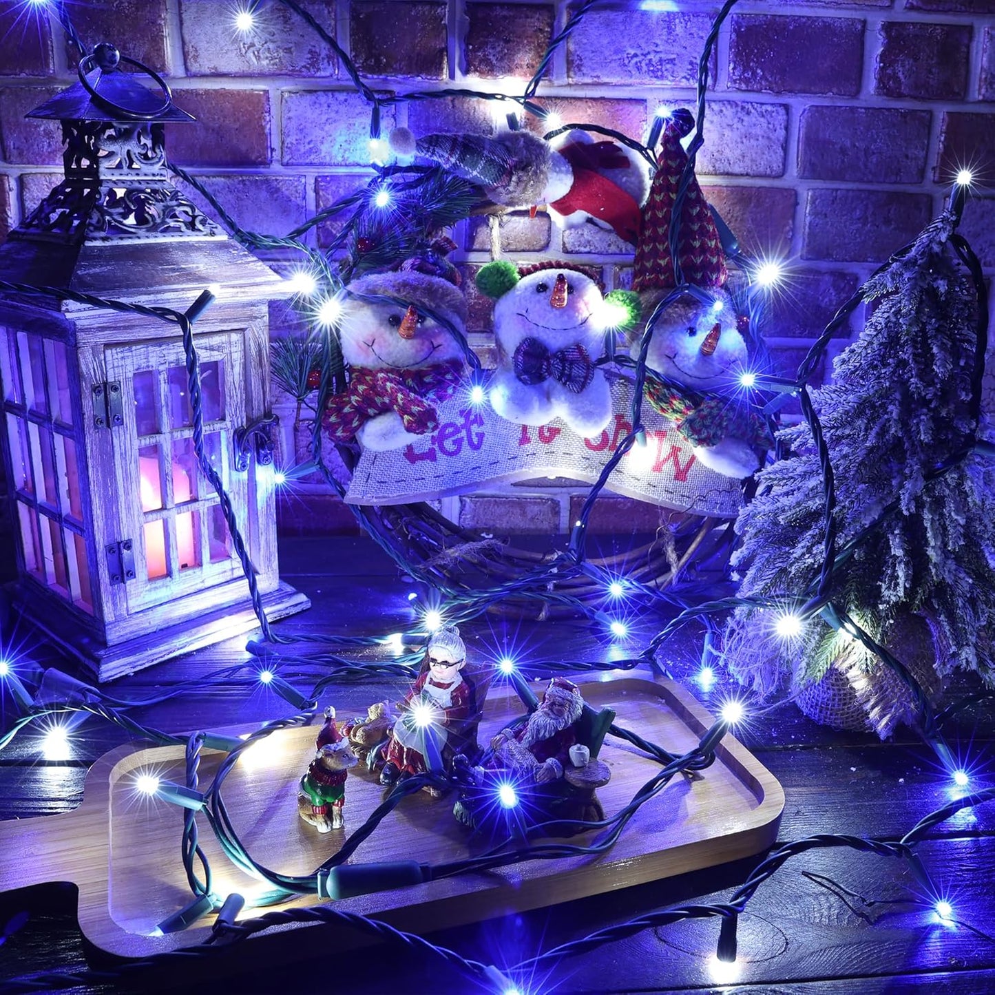 Brizled Blue & White Christmas Lights, 33ft 100 LED 5MM Wide Angle Christmas Lights, Mini String Lights Connectable, UL Listed Xmas Tree Light for Indoor Outdoor Holiday Party Decor, Green Wire