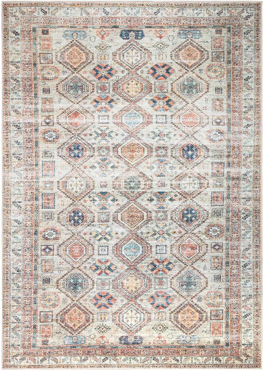 Keen Home Design 4x6 Rug - Machine Washable Area Rug with Non-Slip Backing, Ideal for Living Room, Dining Room, Bedroom - Vintage, Easy Clean, Durable, Low Pile Rug - (4' x 6')