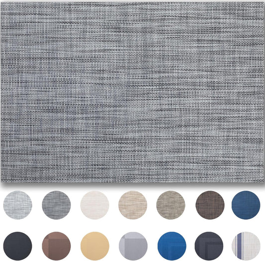 Placemats Set of 8 - Easy Clean Woven Vinyl Placemats for Dining Table, Indoor/Outdoor Place Mats, Washable PVC Table Mats（Dark Gray）