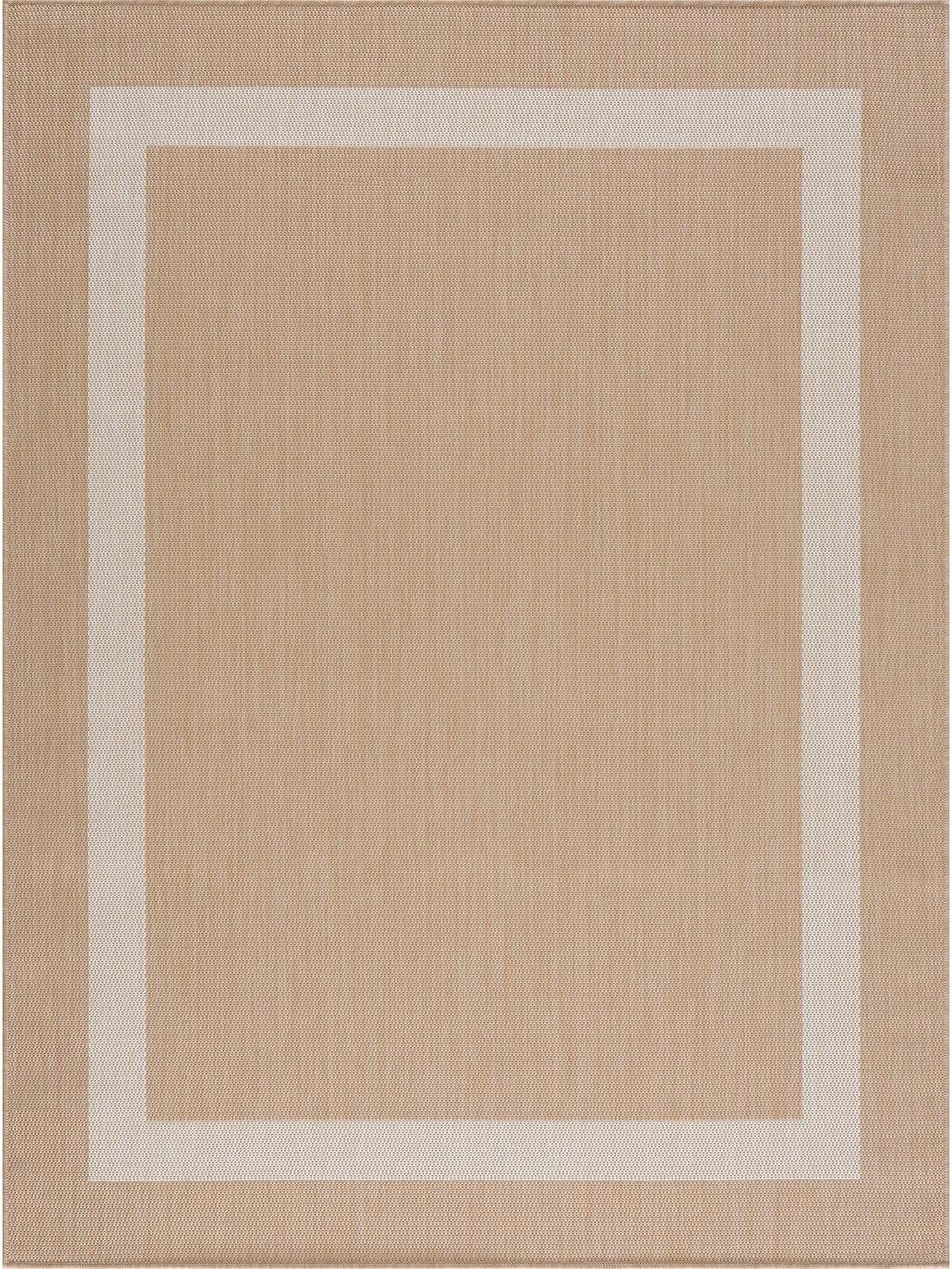 CAMILSON Outdoor Rug 6x9, Modern Outside Rugs for Patios Porches Waterproof Durable Washable Non-Shedding, Easy-to-Clean Indoor Outdoor Area Carpet (6 x 9, Bordered - Beige/White)