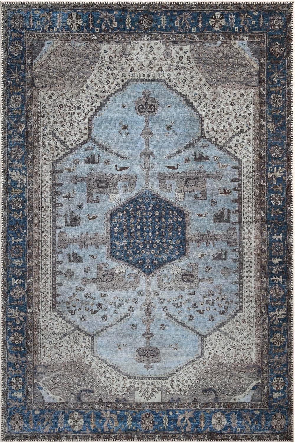 Keen Home Design 6x9 Rug - Machine Washable Area Rug with Non-Slip Backing, Ideal for Living Room, Dining Room, Bedroom - Vintage, Easy Clean, Durable, Low Pile Rug - (6' x 9')