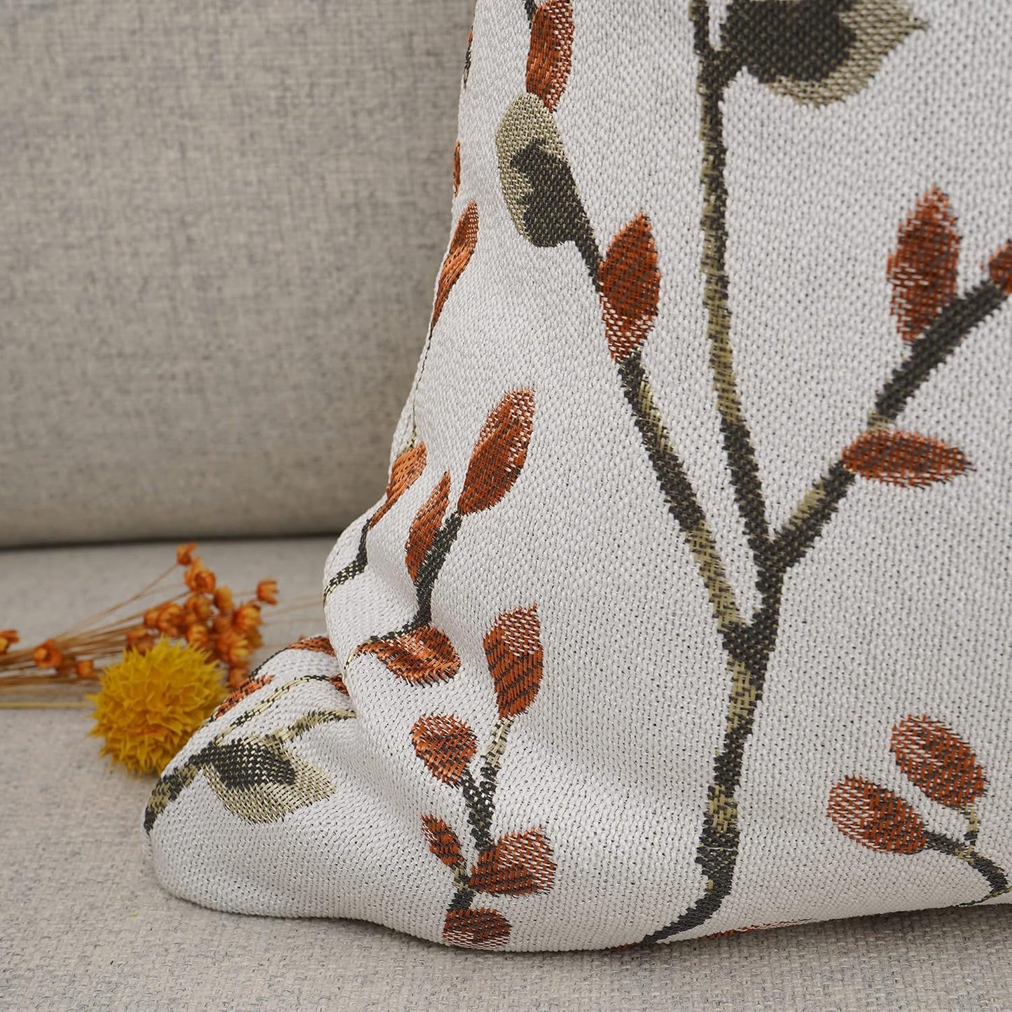 YOUR SMILE Classical Embroidery Jacquard Orange Square Decorative Throw Pillow Case Cushion Cover 18x18 inch