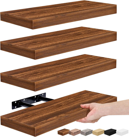 Sorbus Floating Shelves for Wall, Bathroom Shelves Wall Mounted for Kitchen, Bedroom, Living Room, Bathroom Storage, Over Toilet, Hanging Book Shelf for Ｗall Home Decor (Walnut, 4 Pack)