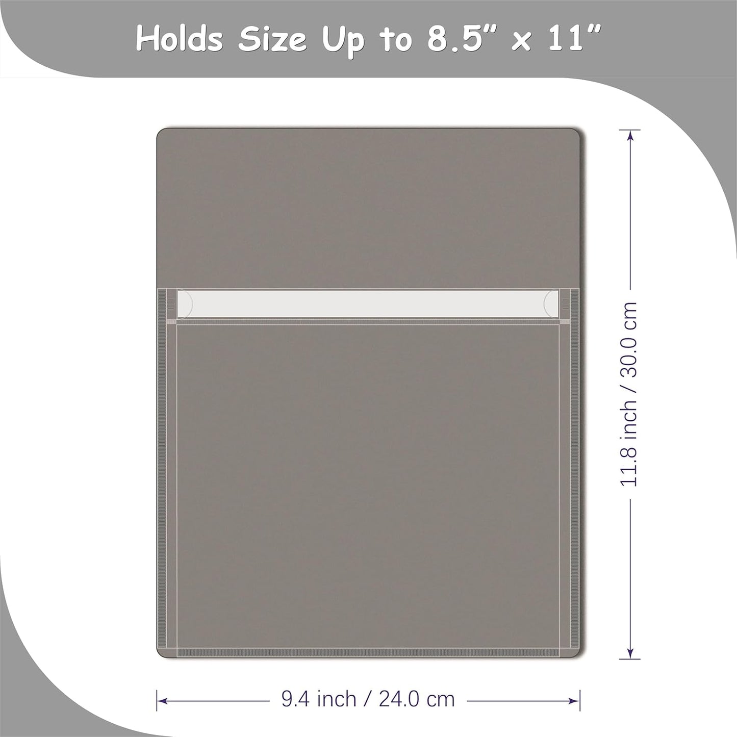 Magnetic Pocket 4 Pack – Self-Adhesive Magnetic Storage Pouch for Documents, Notes & Tools, Strong Magnet Backing for Fridge, Whiteboards, and Metal Surfaces (Gray 4Pcs)