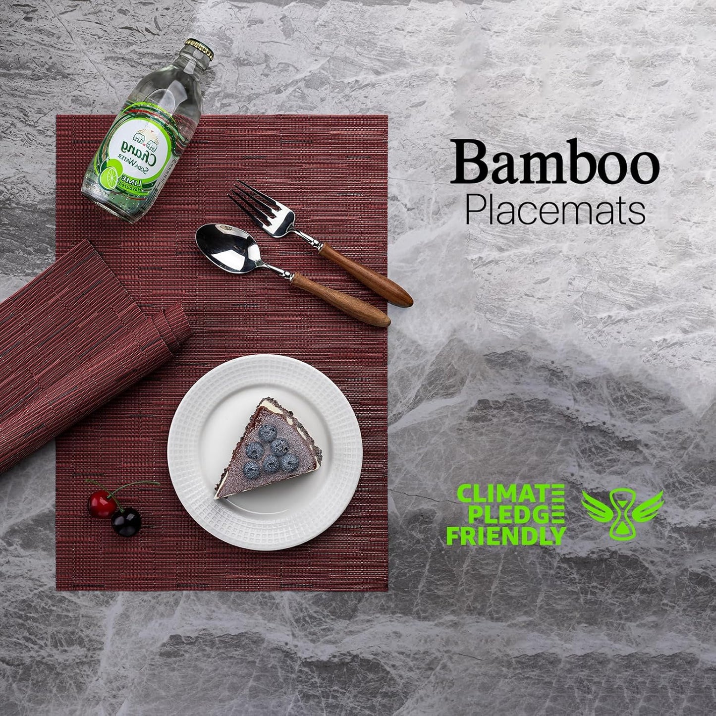 LEXMORE Placemats Set of 8 Vinyl/Plastic Woven Place Mats for Kitchen Table Indoor/Outdoor Washable Placemat Wipeable Dining Table Mats(Burgundy)