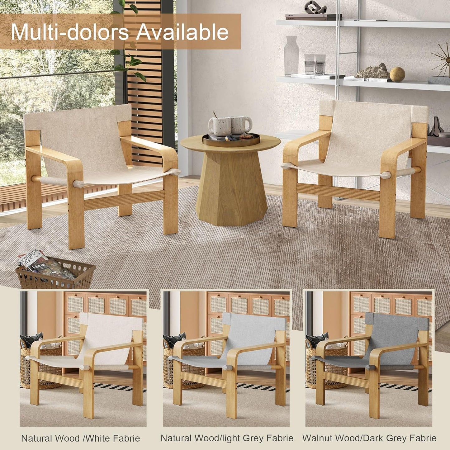 Mid-Century Accent Chair with Wide Armrest & Solid Wood Frame, Detachable and Washable Armchair, Modern Living Room Reading Chairs for Bedroom Sunroom Bedroom Balcony