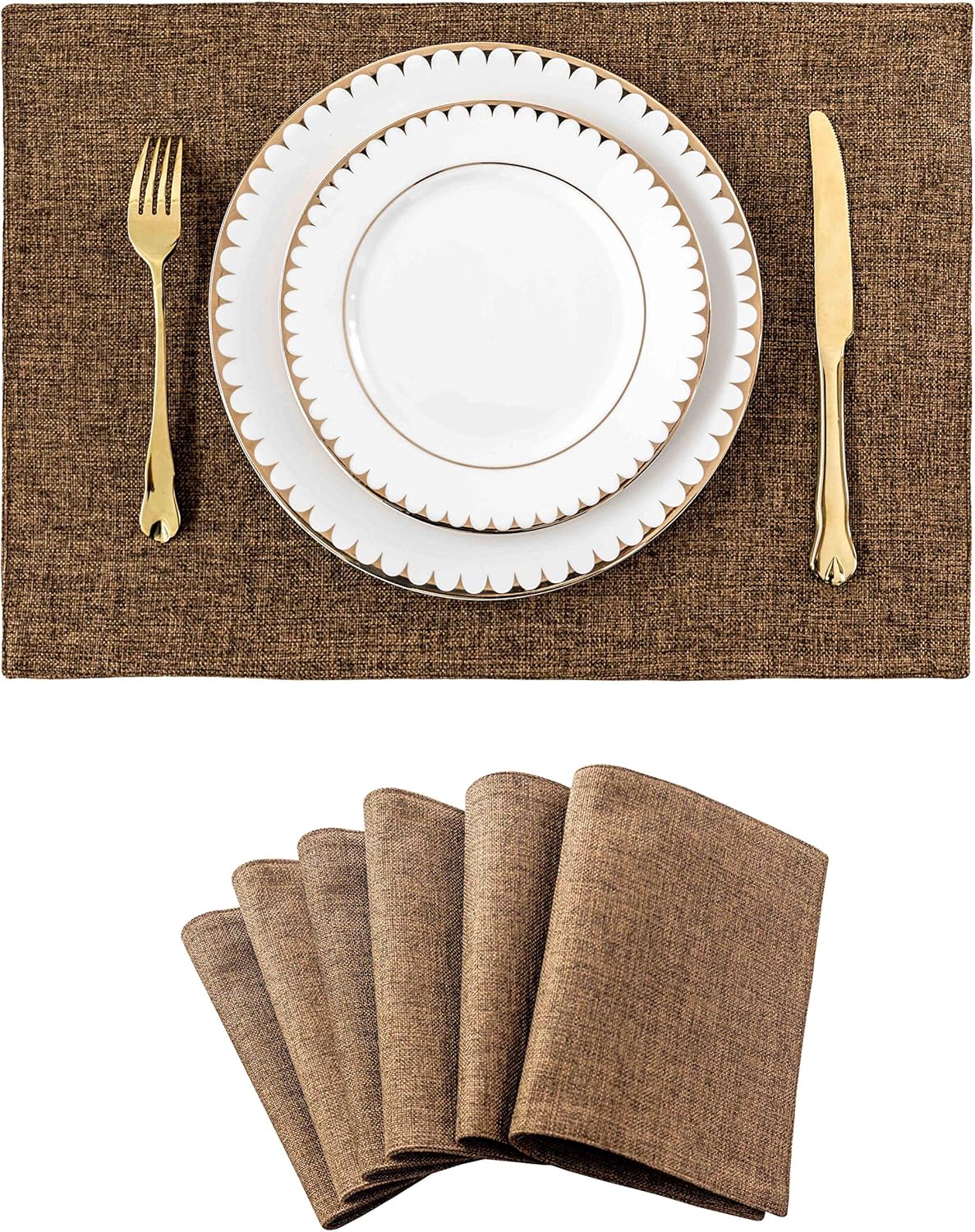 Home Brilliant Set of 6 Placemats Heat Resistant Dining Table Cloth Place Mats Kitchen Table Mats, Brown