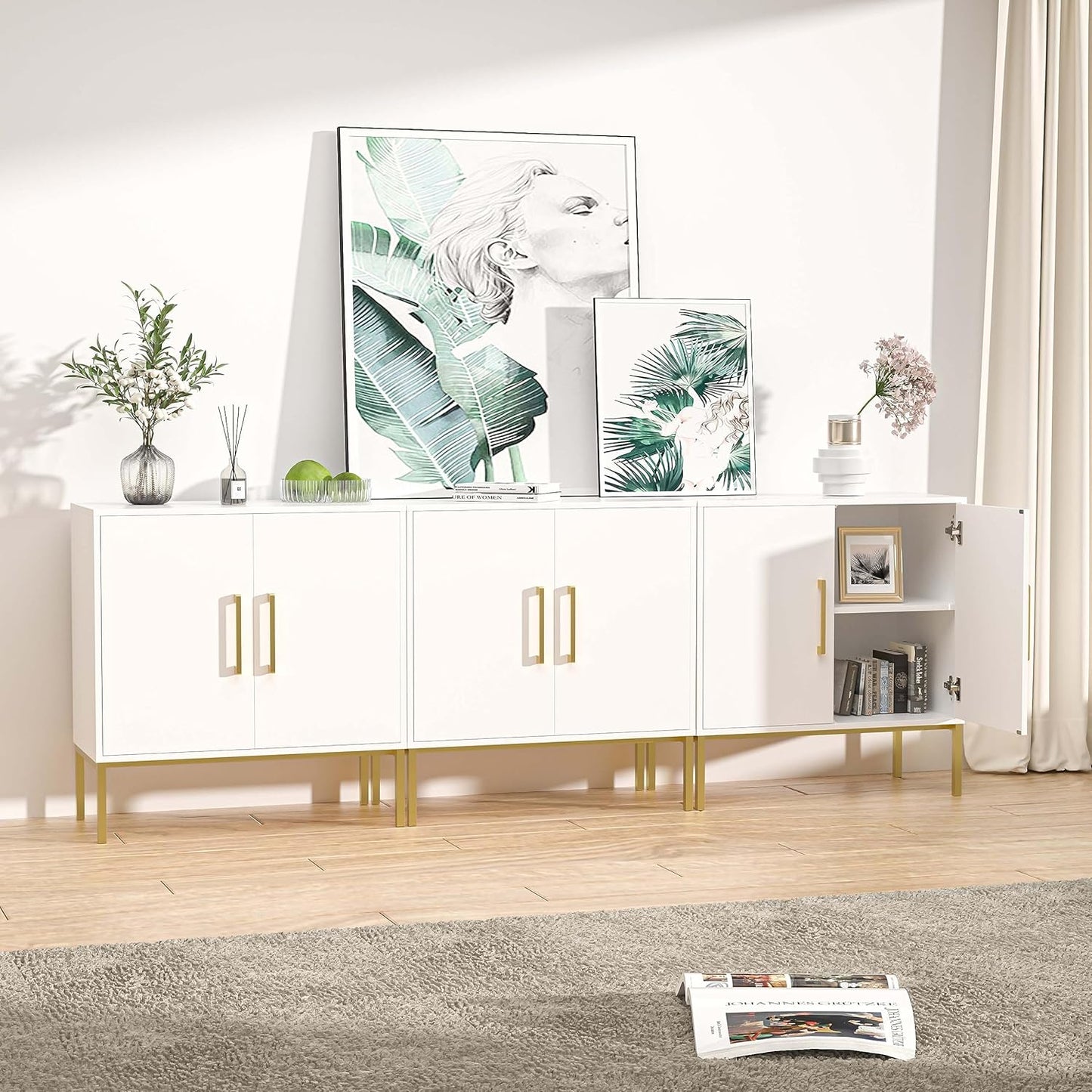 LYNSOM TV Stand for 85 Inch TV, Wood Entertainment Center with Storage Cabinet, TV Cabinet Black, Long Console Table for Living Room, Bedroom