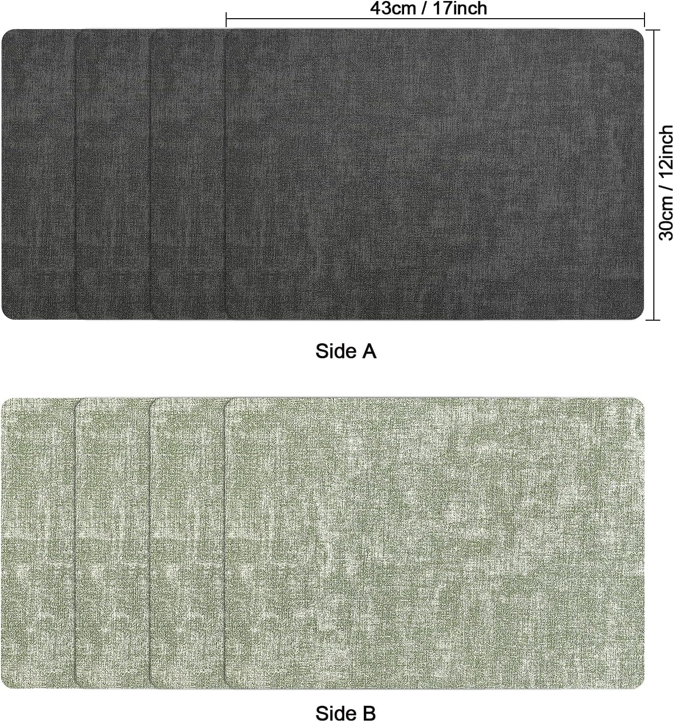 Myir JUN Placemats Dual Sided, Faux Leather Place Mats Set of 8 Indoor Placemats for Dining Table Non-Slip Washable Placemats Heat Resistant Outdoor Table Mats (Set of 8, Gray Grass Green)