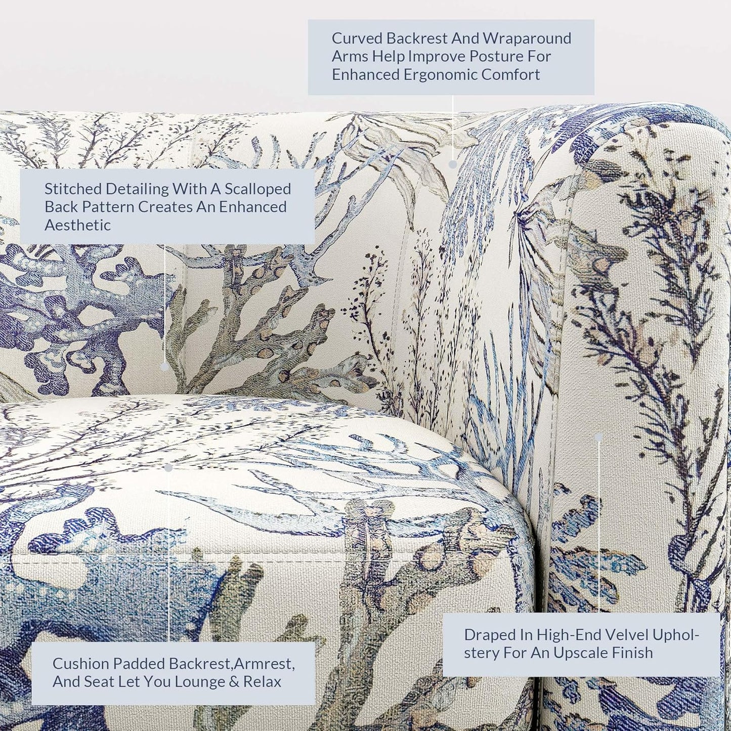 BELLEZE Living Room Chairs Set of 2, Linen Round Accent Barrel Chairs, Club Tub Sofa Chairs for Bedroom, Corner Chairs with Flared Legs and Cozy Soft Padding - Highland (Blue Coral)