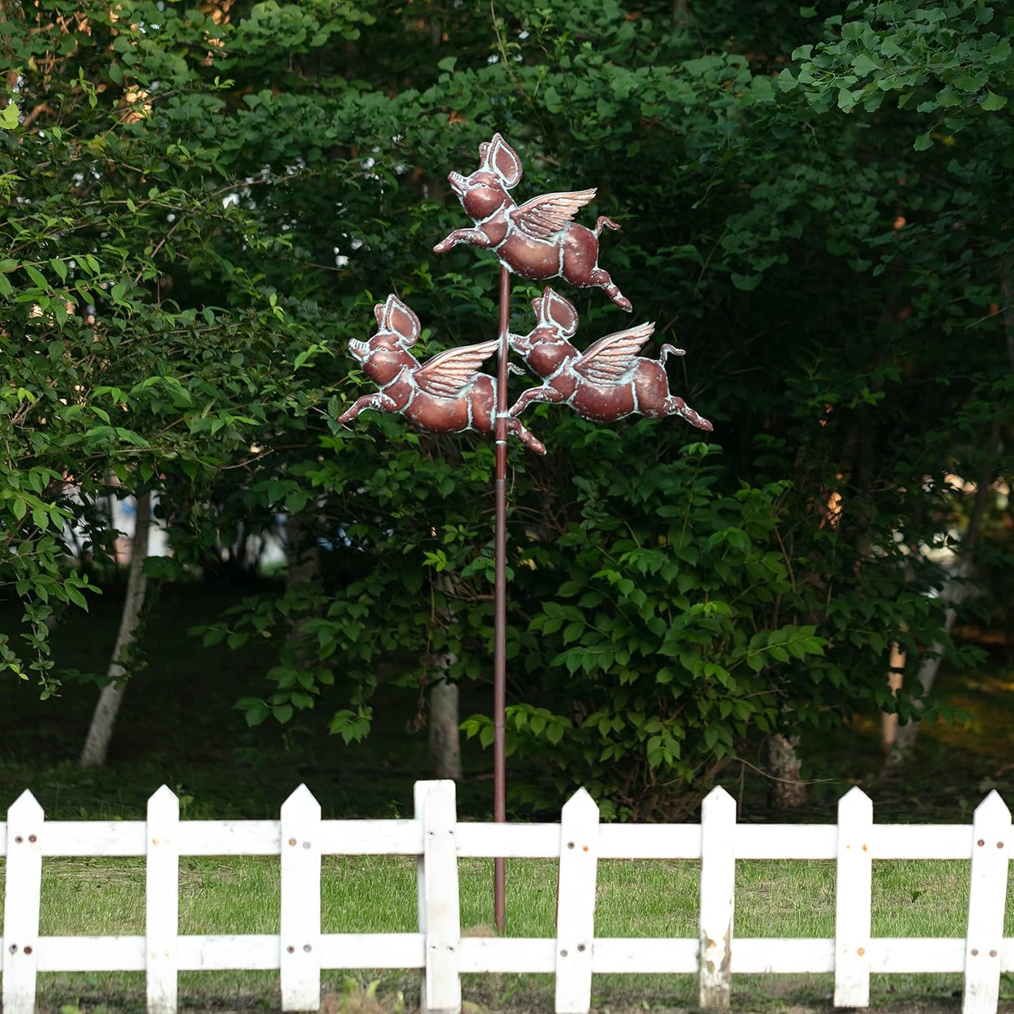 Flying Pig Statues,90" x 32" Antique Copper Outdoor Flying Pigs Garden Decor,Metal Pig Sculpture,Wind Spinner,Weather Vane,Yard Art for Patio,Lawn,Garden,Country Cottage,Farm