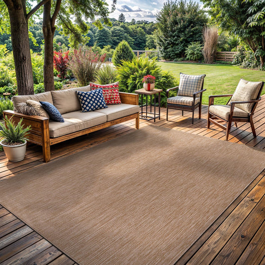 Washable Indoor Outdoor Rug 6x9 Weather Resistant Area Rugs Modern Solid Jute Rug for Porch Deck Balcony Backyard Patio Outside Carpet (6 X 9 Jute Beige)