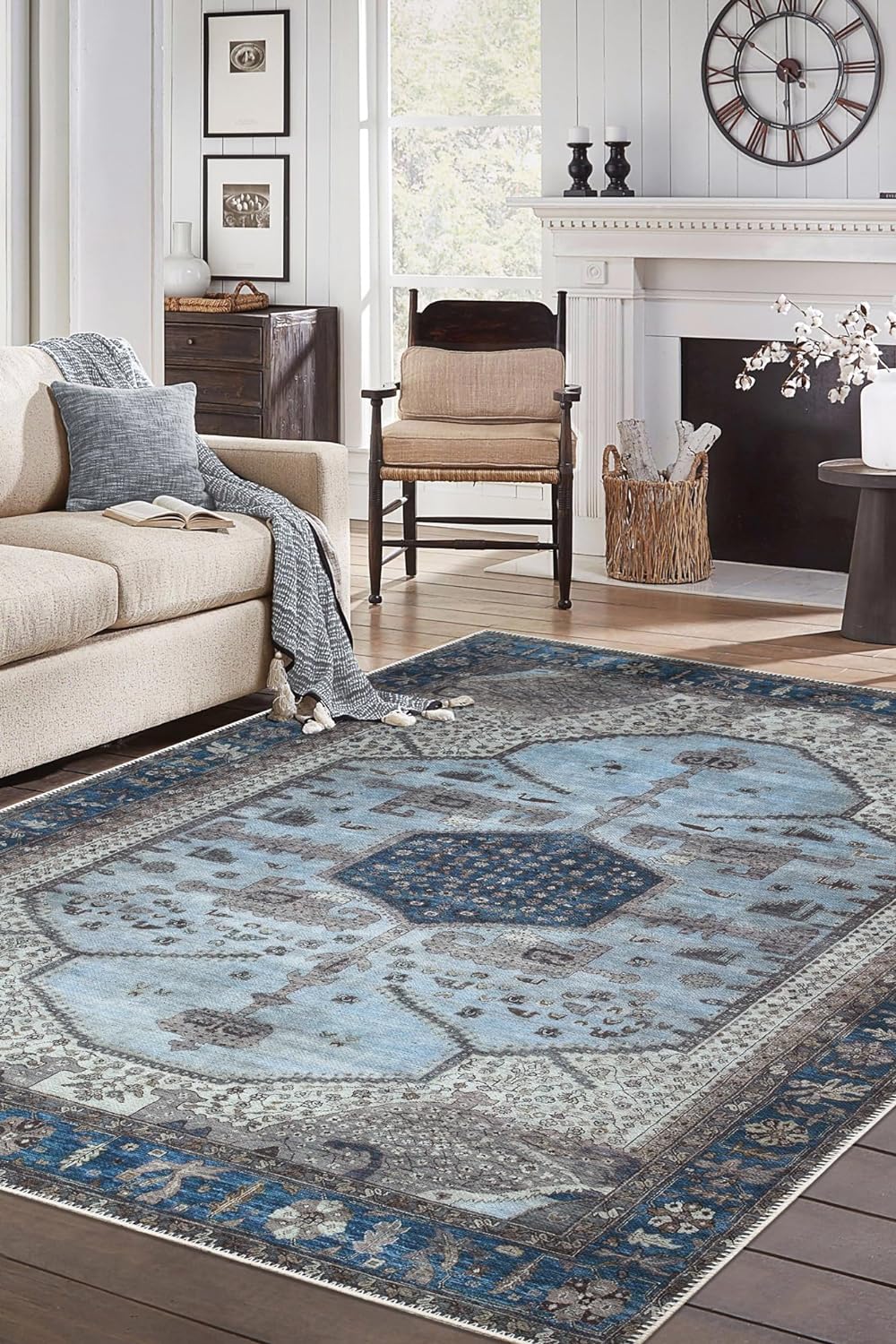 Keen Home Design 9x12 Rug - Machine Washable Area Rug with Non-Slip Backing, Ideal for Living Room, Dining Room, Bedroom - Vintage, Easy Clean, Durable, Low Pile Rug - (9' x 12')