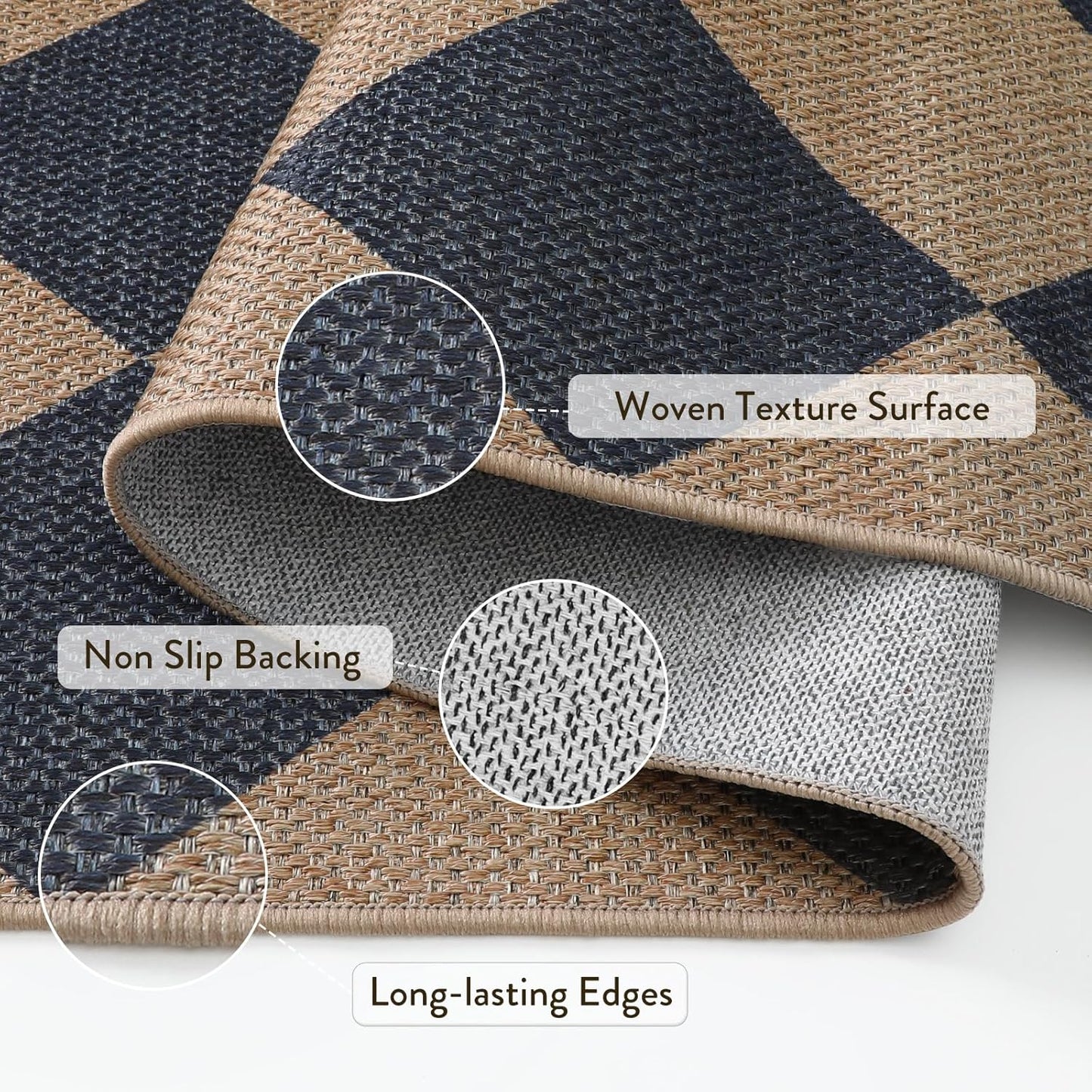 Lahome Checkered Easy Jute Entryway Rug, 3x5 Washable Area Rugs for Living Room Outdoor Patio, Non Slip Blue Indoor Door Mat Checkerboard Throw Carpet for Entry Front Door Guestroom Deck