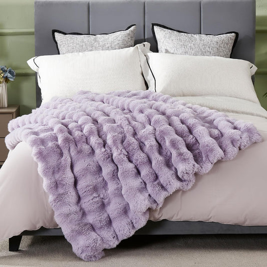 DREAMNINE Oversized Soft Thick Fuzzy Faux Rabbit Fur Throw Blanket Twin Size 60" x 71", Double Sided Comfy Plush Warm Shaggy Fluffy Blankets, Luxury Cozy Cute Furry Blanket for Bed Couch, Lilac Purple
