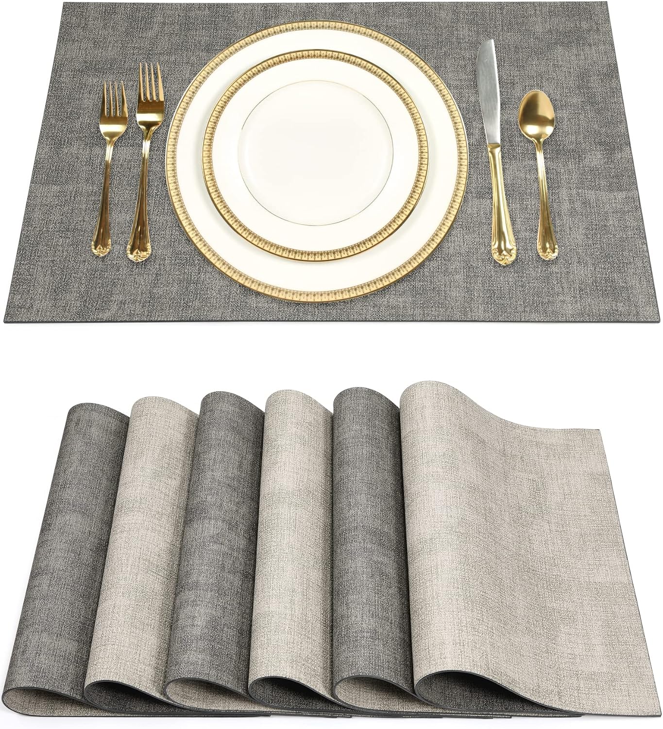 SUEH DESIGN Leather Placemats Set of 6 Reversible Table Mats Heat Resistant Waterproof No-Slip Place Mats for Dining Table Kitchen Parties