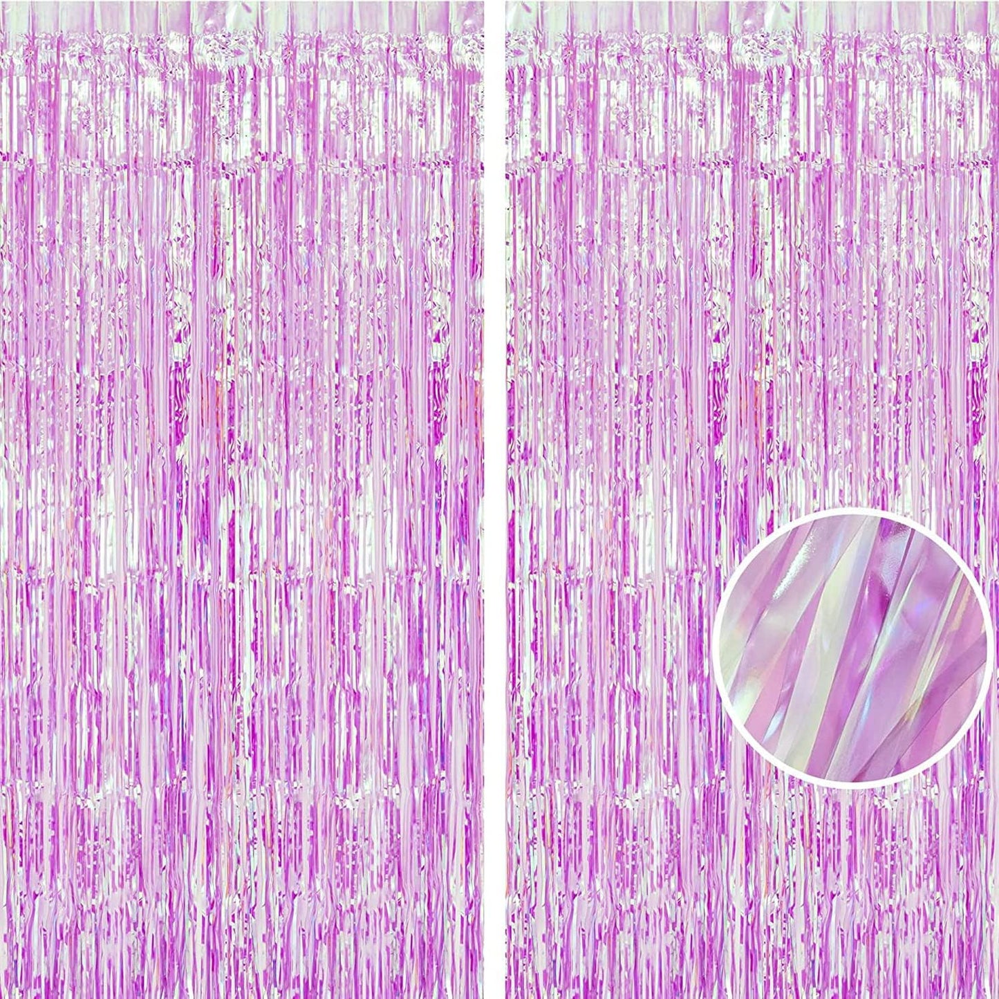 BRAVESHINE Clear Purple Party Decorations Iridescent Foil Curtain - 2 Pack 3.2 x 6.5 ft Holographic Tinsel Backdrop Party Streamers Curtains for Birthdays Valentine’s Bachelorette Bridal Shower Decor
