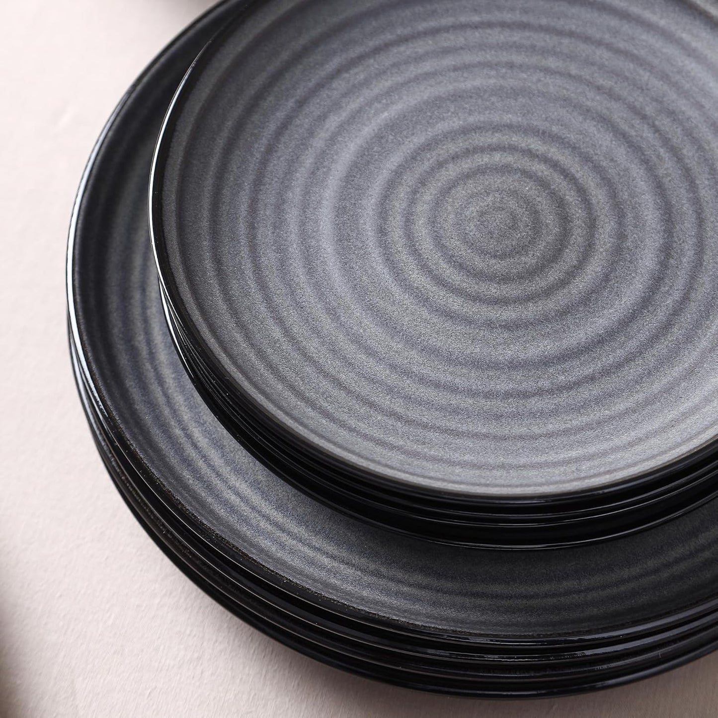 Stone Lain Dua 4-Piece Salad Plate Set Stoneware, Black