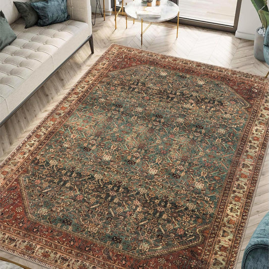 Keen Home Design 10x14 Rug - Machine Washable Area Rug with Non-Slip Backing, Ideal for Living Room, Dining Room, Bedroom - Vintage, Easy Clean, Durable, Low Pile Rug - (9'7" x 14')